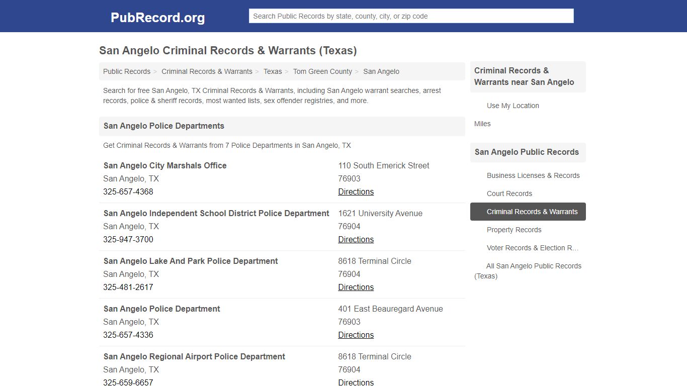 San Angelo Criminal Records & Warrants (Texas)