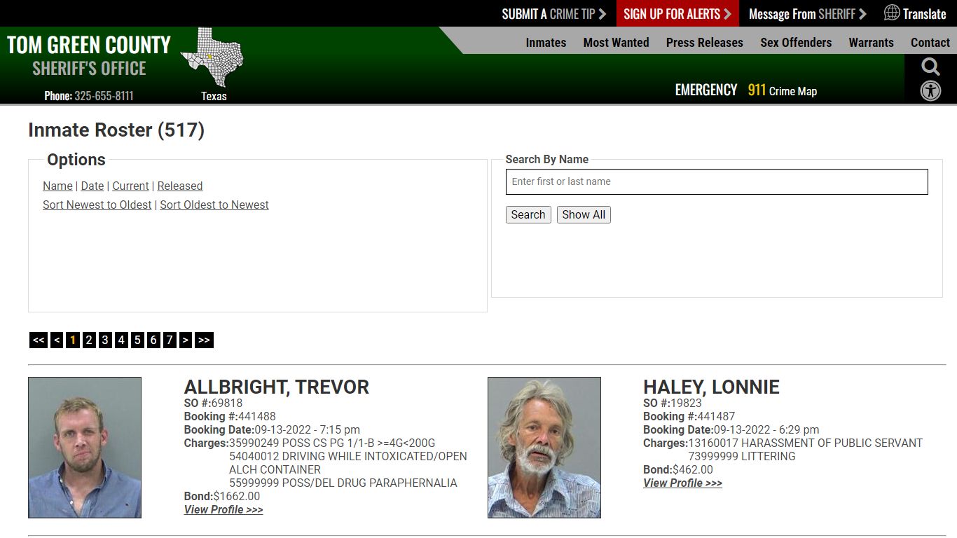 Inmate Roster (510) - Tom Green County Sheriff